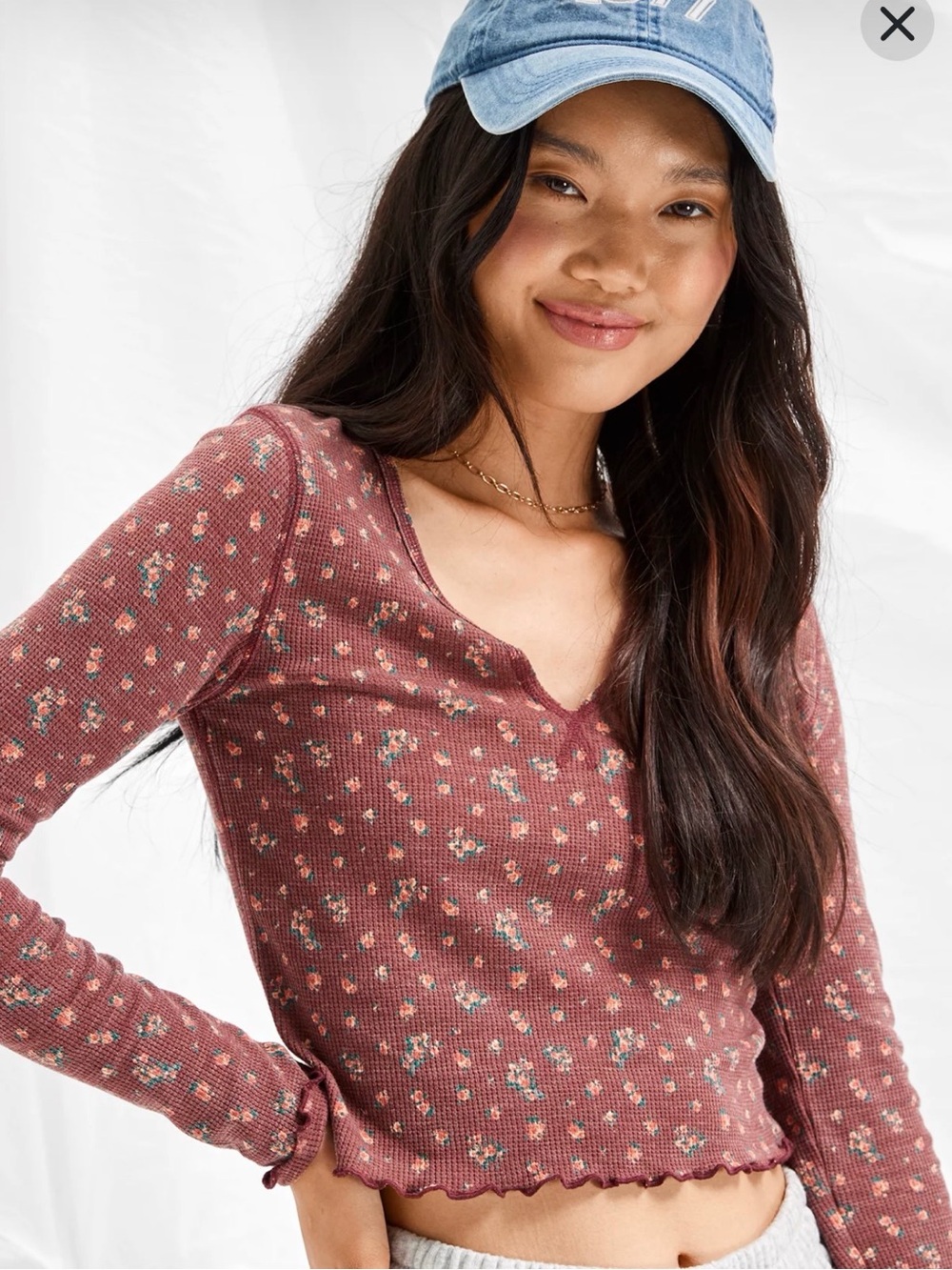 American Eagle Mauve Flower Crop Top Size XS